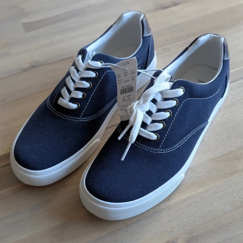 J.Crew Canvas Sneakers Navy Blue Lace Up‎ Men's Casual Shoes NEW! Size 8